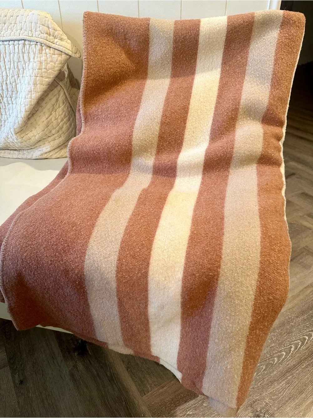 Vintage Baron Woolen Mills Blanket in Muted Rose, Cream and Tan
